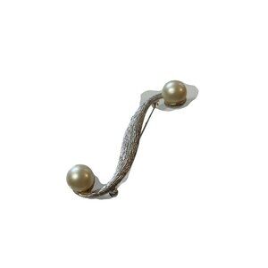 Vintage Tara Silver-Tone Brooch With Faux Pearl Accents Swirl Design